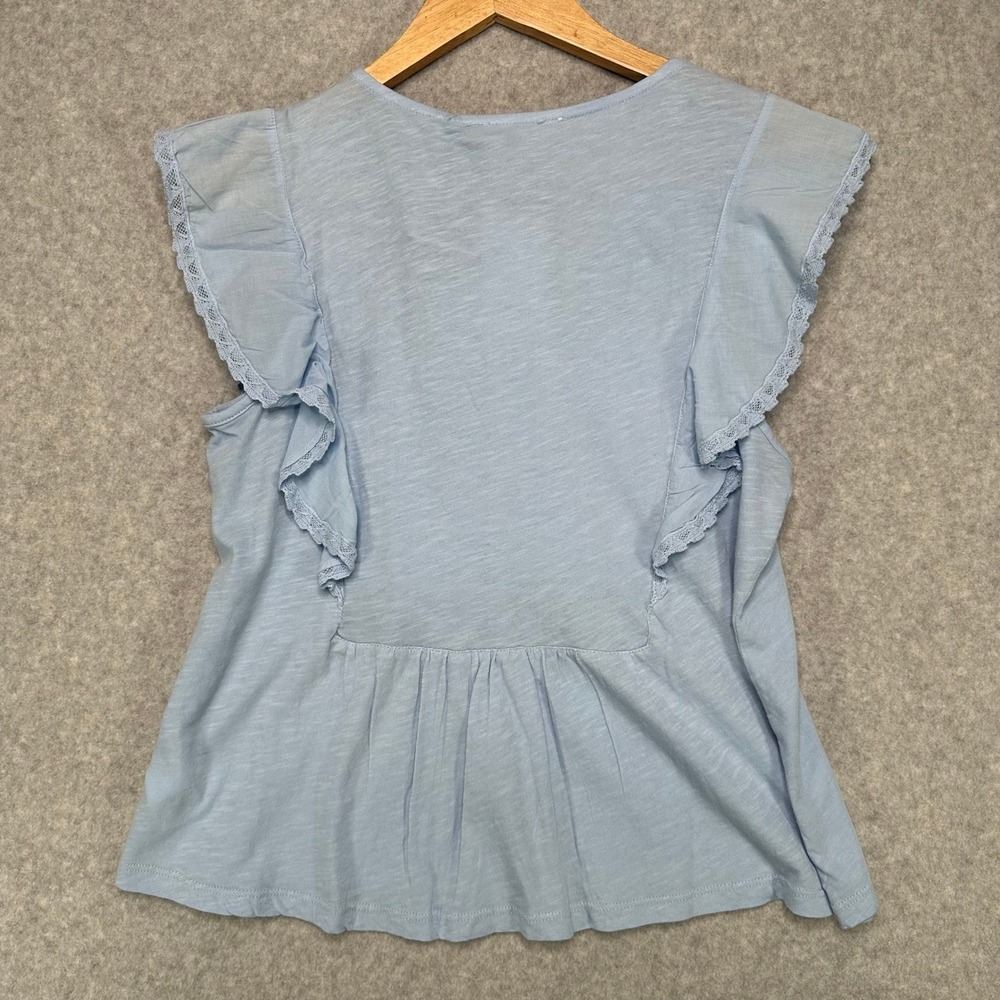 Lucky Brand Blue Lace Crochet V Neck Flutter Sleeve Peplum Top Size L NWT - Picture 3 of 9